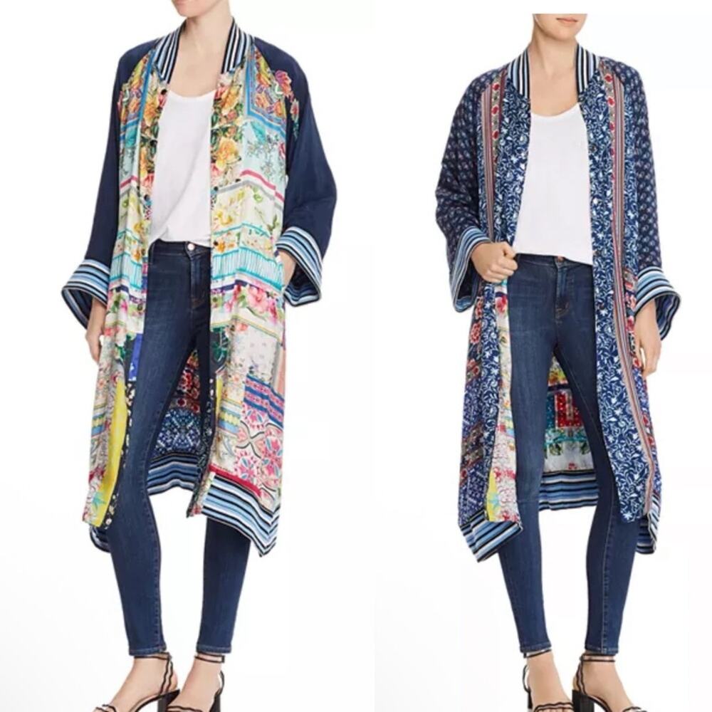 Johnny Was Fiori Reversible Silk Kimono Longline Jacket Sz S